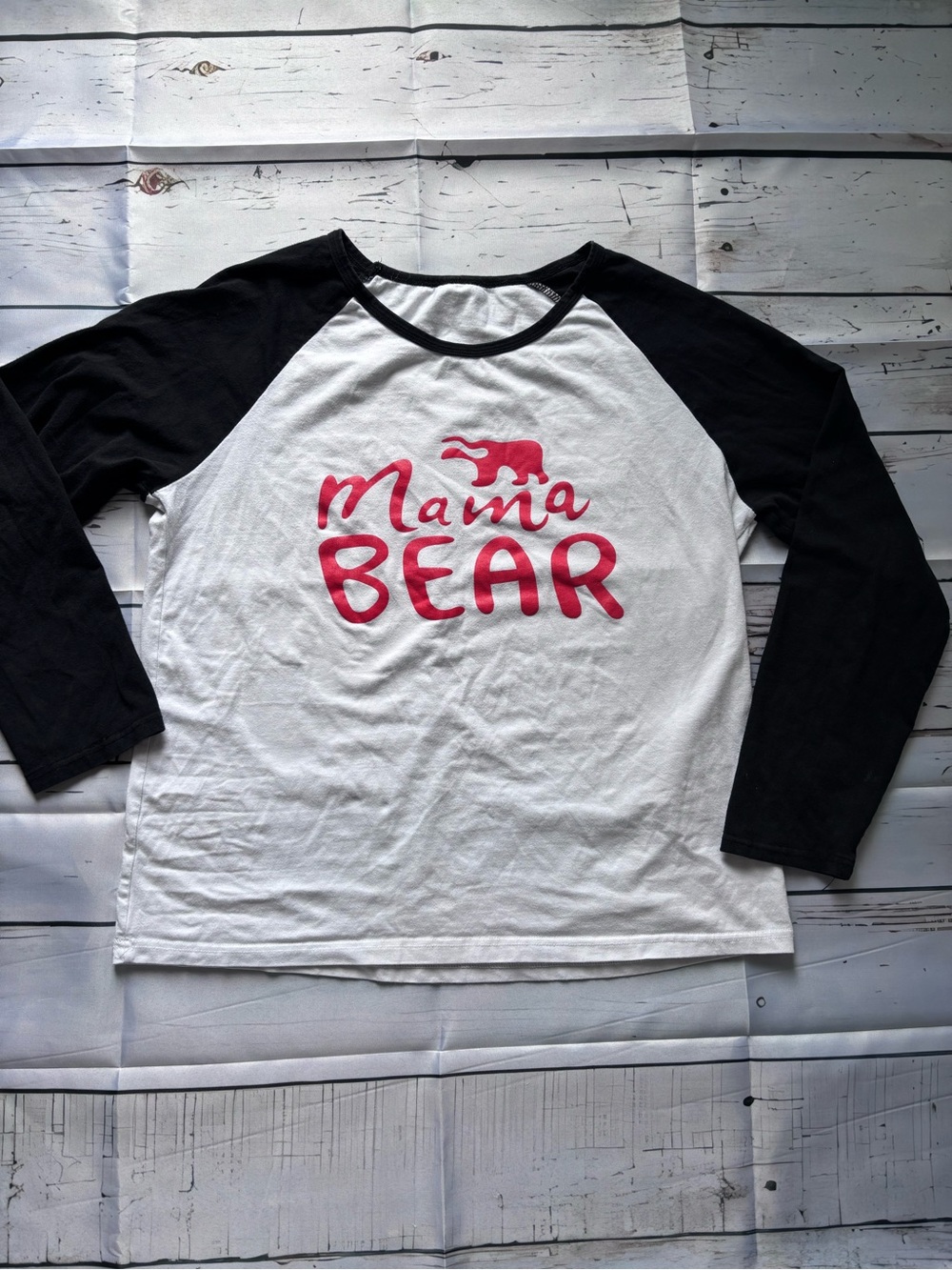 Mama Bear Long Sleeve Raglan Tee - White/Black